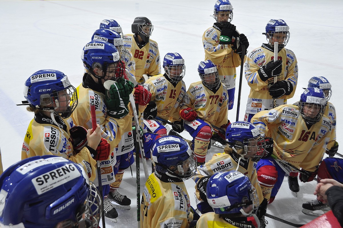 Eishockeymannschaft bei der Besprechung.